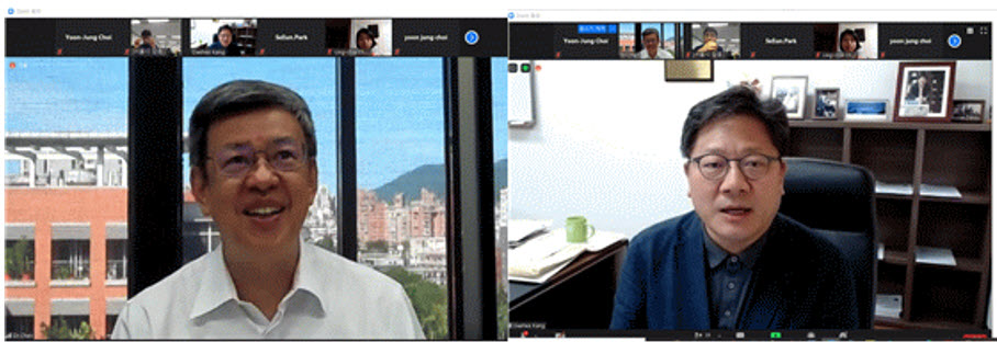 사진 1. 첸 치엔젠 박사(대만 전 부통령)(좌)와 강대희 교수(우) 웨비나 진행 모습