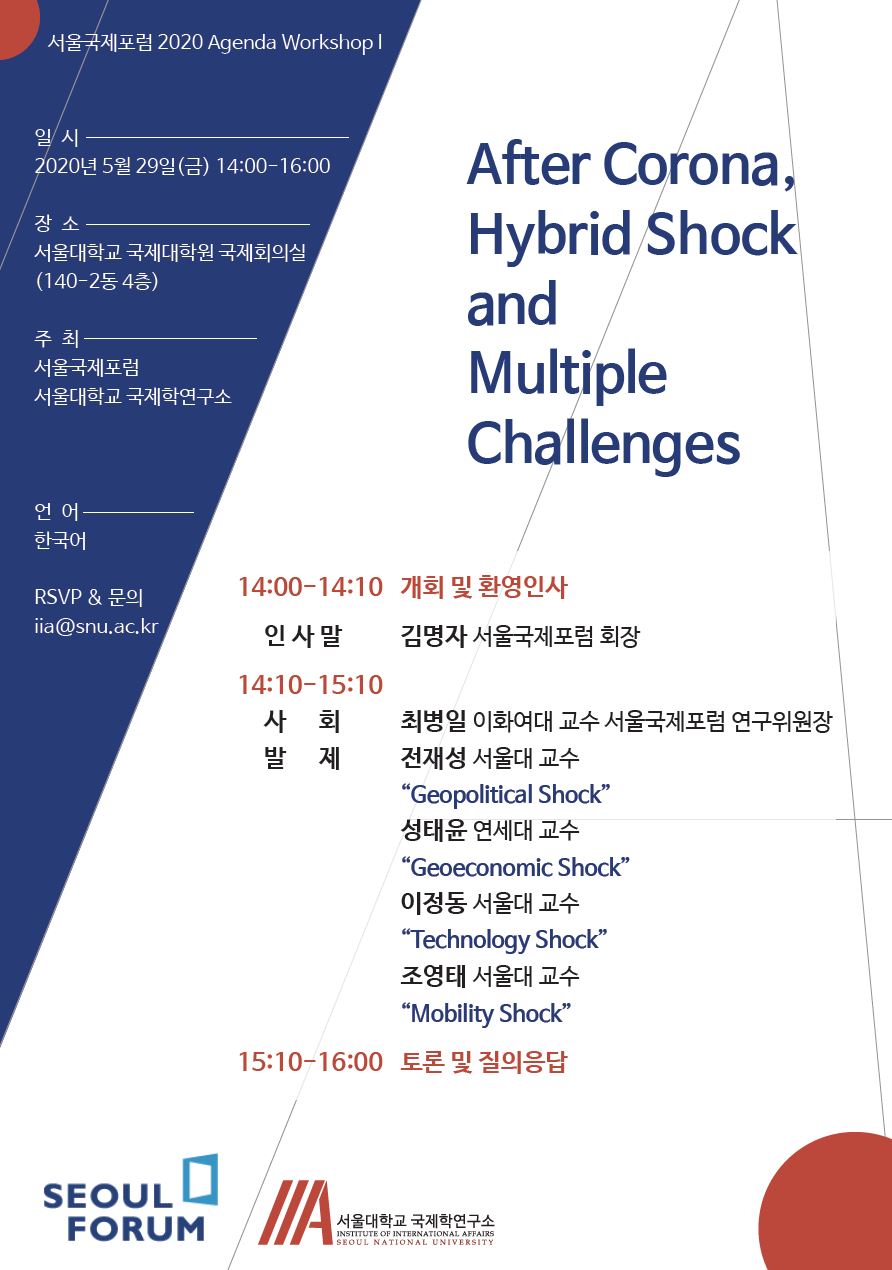 서울국제포럼 2020 Agenda Workshop Ⅰ