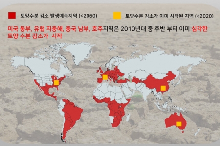 기후변화 영향평가 모형을 통해 기후변화에 따른 급격한 토양수분의 감소가 발생하는 지역과 시간을 규명