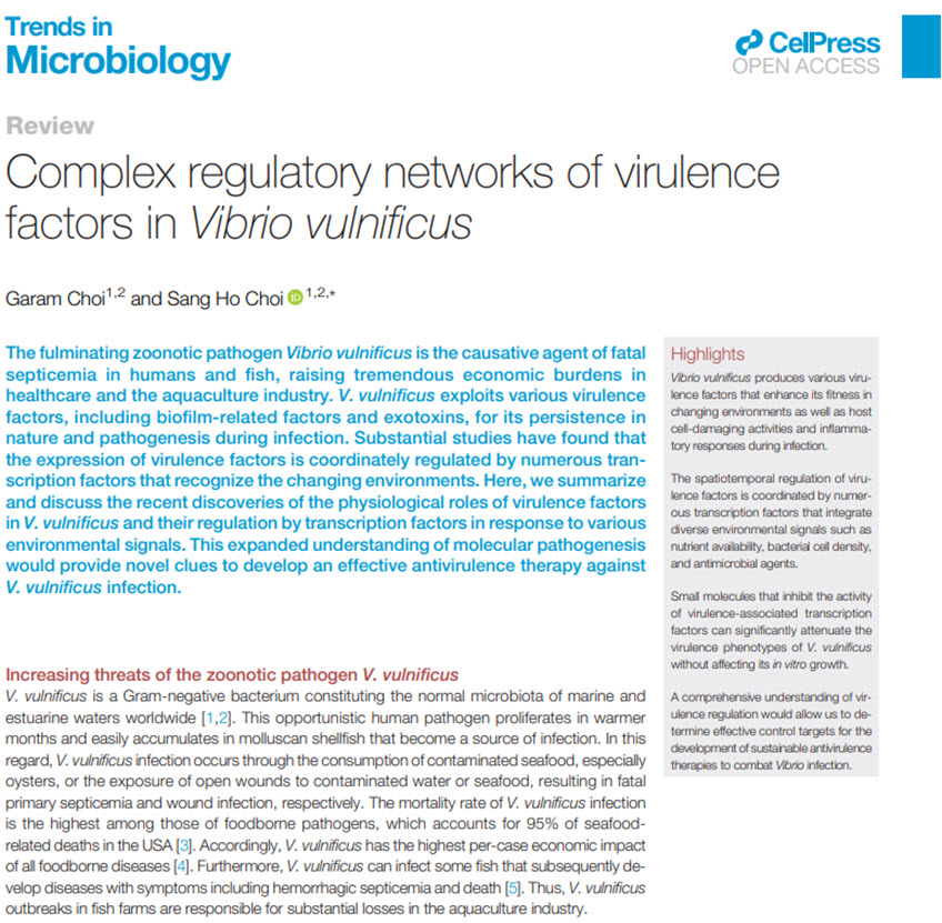 Trends in Microbiology에 게재된 Complex regulatory networks of virulence factors in Vibrio vulnificus논문요약