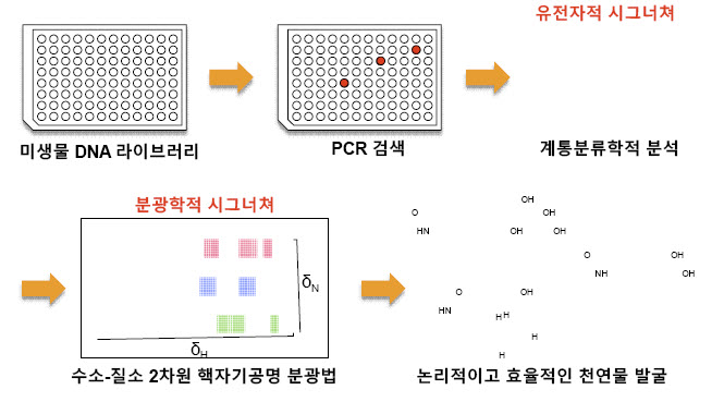 그림 1. 유전자적 분광학저 시그너쳐 기반 천연물 발굴 과정