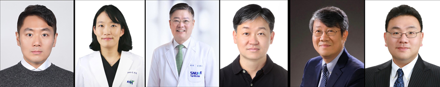 ▲ (좌측부터) 서울대학교 전기정보공학부 김원석 박사, 강원대학교 병원 신장내과 이선화 교수, 서울대학교 병원 신장내과 김연수 교수, 서울대학교 의과대학 의공학교실 이정찬 교수, 한림대학교 융합신소재공학전공 성건용 교수, 서울대학교 전기정보공학부 김성재 교수
