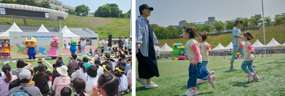 아이들을 위한 뽀로로 공연(좌)과 즐겁게 뛰어노는 아이들(우)