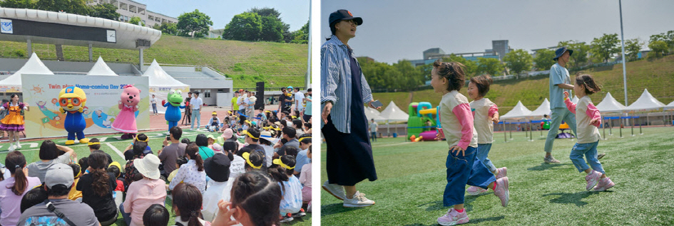 아이들을 위한 뽀로로 공연(좌)과 즐겁게 뛰어노는 아이들(우)