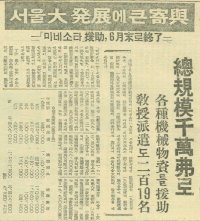 서울대 발전에 큰 기여 - 미네소타 원조, 6월말로 종료, 대학신문, 1961.7.10.