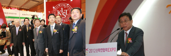 행사장 관람 후 환영사하는 오연천 총장