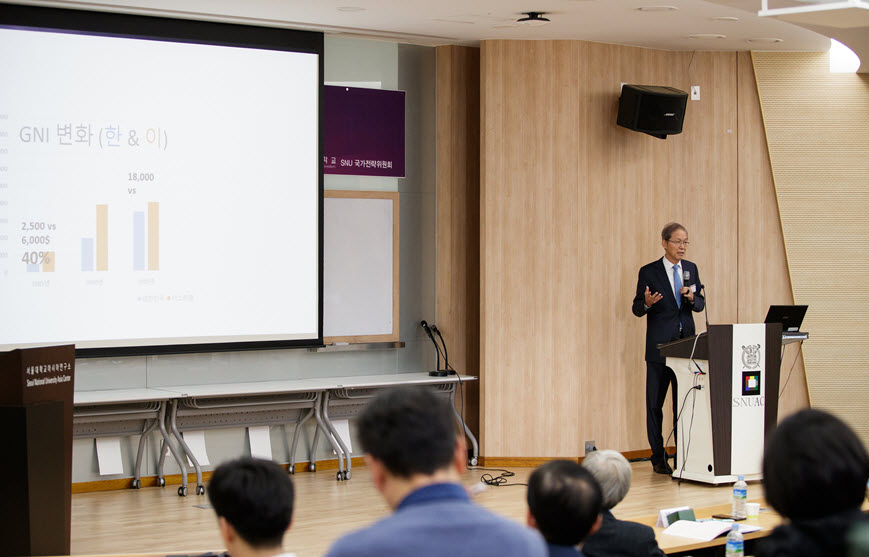 김도연 前 교육부 장관이 ‘국가경쟁력과 대학’이라는 주제로 발제하고 있다./홍보팀 제공